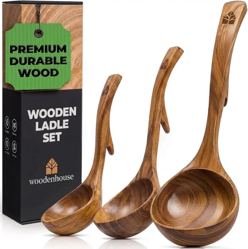 Wooden Ladle for Soup (3-Size Teak Set)